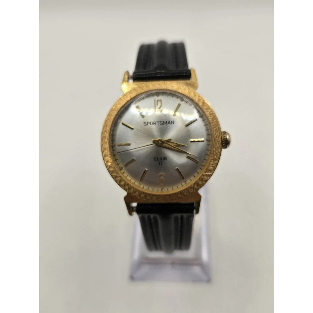 Vintage Elgin Sportsman 17 Jewel Mechanical Watch . 1960s. New Leather Strap